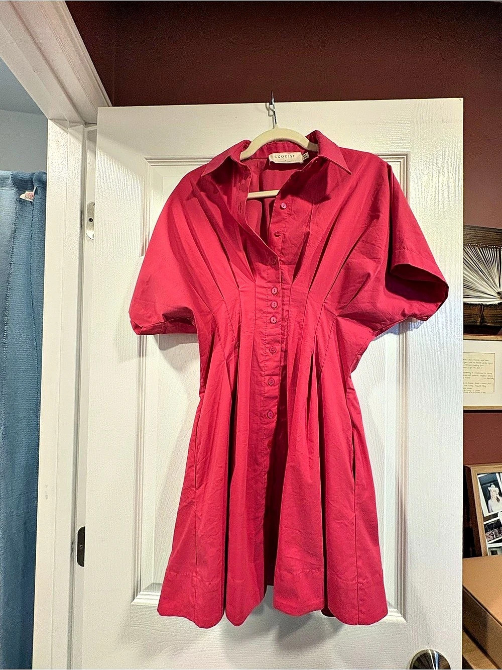 Exquise The Tobie Mini Shirt Dress Pink Button Front Mini Dress Size Small